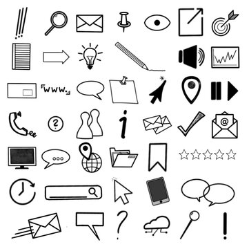 45x Information / Auskunft / Erkl&auml;rung - Medien Suche Anfrage Merken Recherchieren Wissen - Set Icons Grafiken Cliparts Sketchnotes 