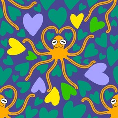 Cartoon animals seamless octopus kawaii love pattern for wrapping paper and kids clothes print and fabrics