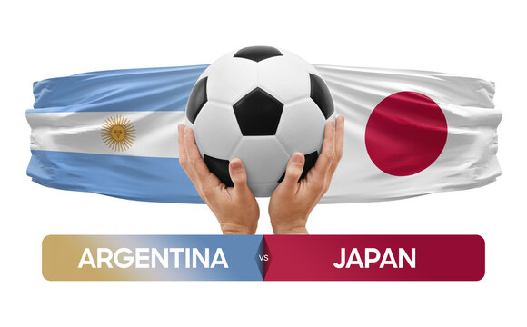 Argentina vs Japan national teams soccer football match competition concept.