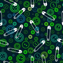 Sewing buttons and pins seamless hobbies pattern for fabrics and linens and wrapping paper