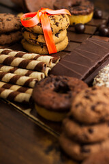 Chocolates and biscuits assortment background