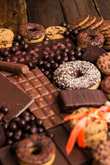 Chocolates and biscuits assortment background