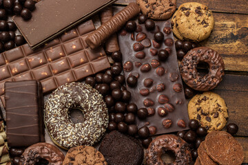 Chocolates and biscuits assortment background