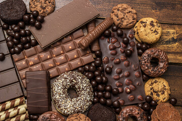 Chocolates and biscuits assortment background