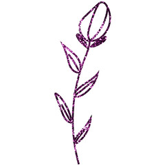 Purple Glitter Hand Drawn Flower Leaves Decorative Winter Element