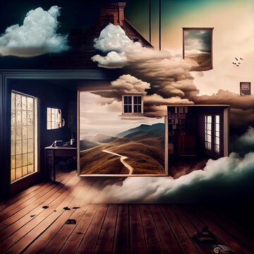 Midjourney abstract render of a dark room