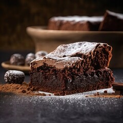Beautiful piece of fresh homemade chocolate brownies