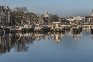 Amstel locks originally built in 1673, after canal belt had its fourth expansion. Amstel locks renovated in 19th century. Amsterdam, the Netherlands.