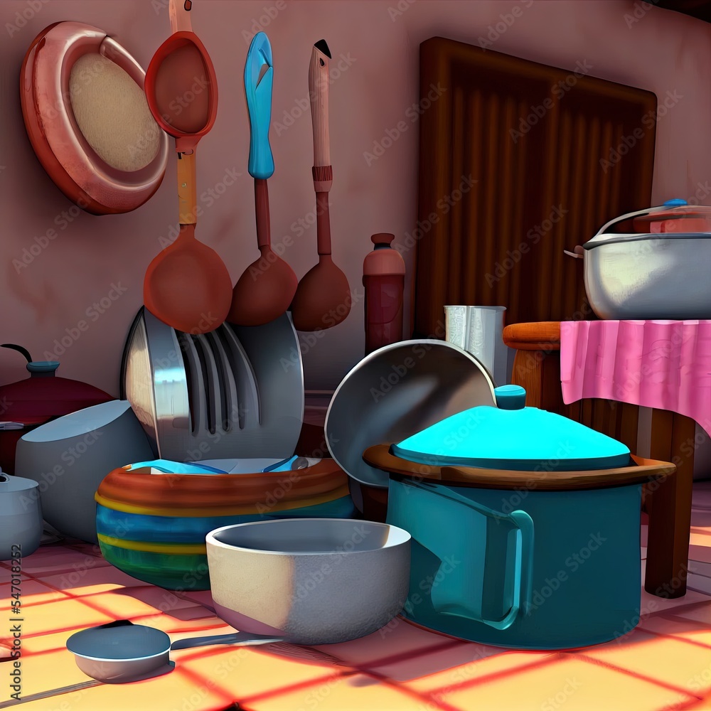 Poster 3d rendering of kitchen utensils usage in somalia for data display