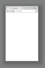 Browser mockup. Web window screen. Internet empty page concept with shadow. Modern window design isolated on gray background