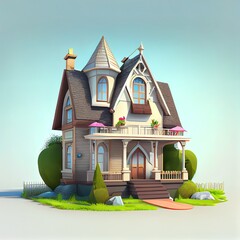 3d rendering of a house in classic style isolated