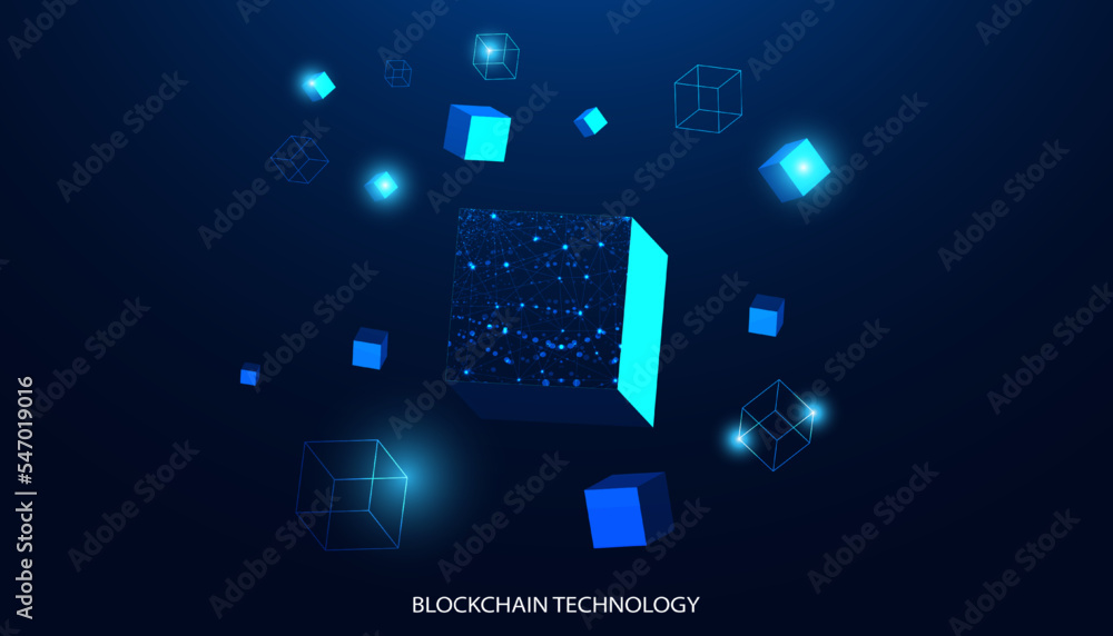 Poster abstract square box concept digital technology futuristic modern cryptocurrency blockchain connectio