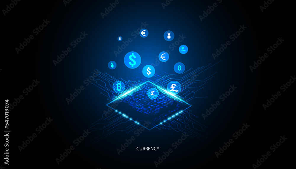 Poster abstract circuit board electronics concept currency exchange circuit connection, modern system, ai s