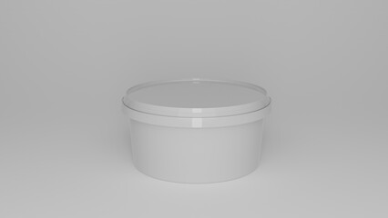 White plastic bucket with cap for food, products isolated on white background. 3D render