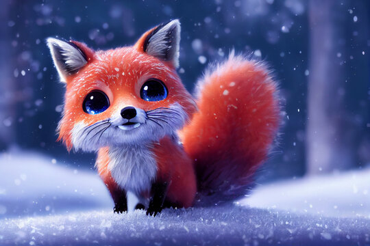 Highland Se internettet På jorden Cute tiny red fox in the snow. Cartoon illustration for kids. Stock  Illustration | Adobe Stock