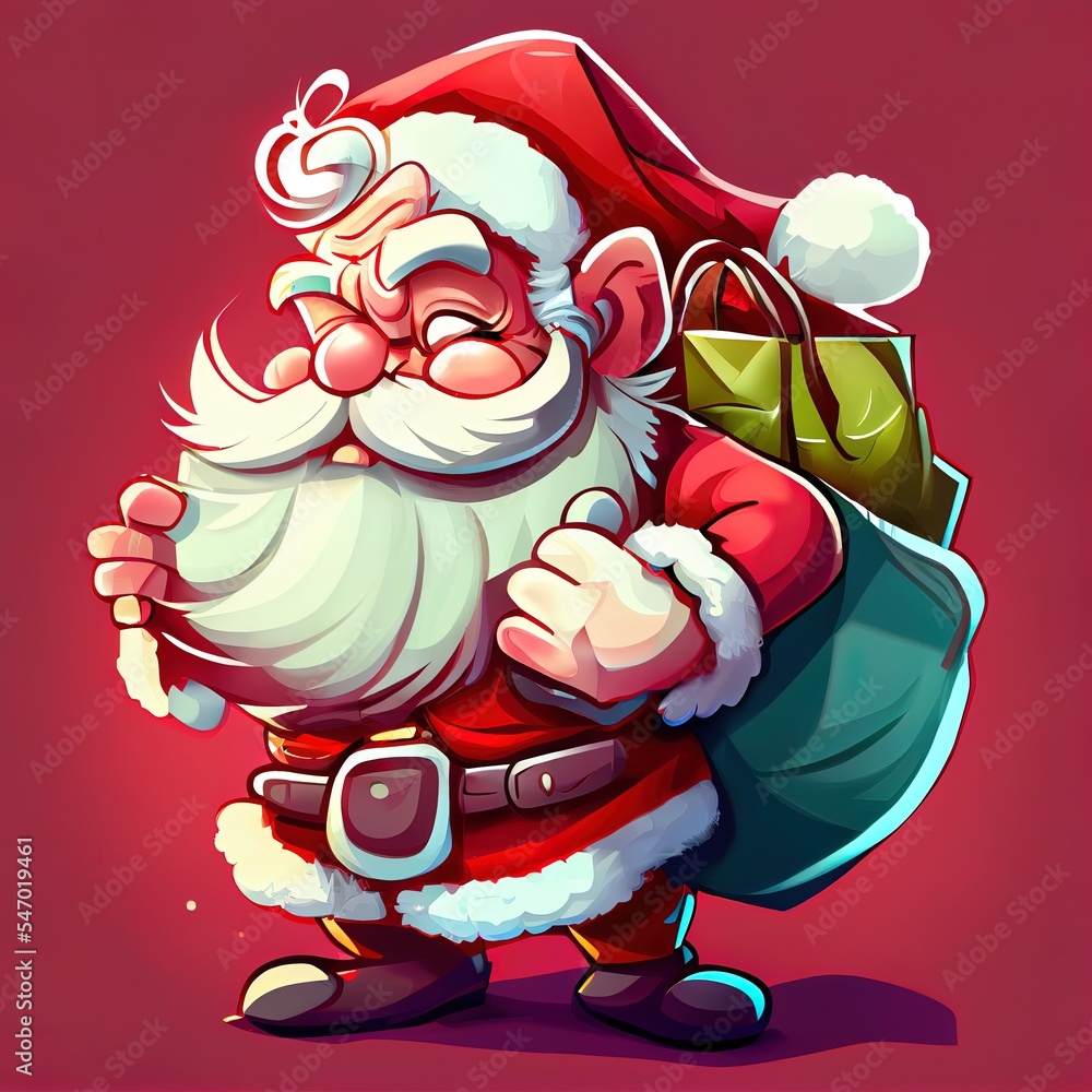 Canvas Prints Cartoon Santa Claus with the bag of the presents