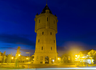 Fototapeta premium Night view of Water Castle, emblematic monument of town Drobeta Turnu-Severin, Romania