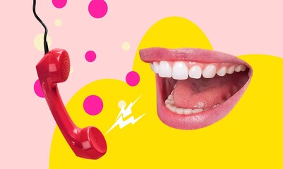 Creative poster with big mouth and telephone