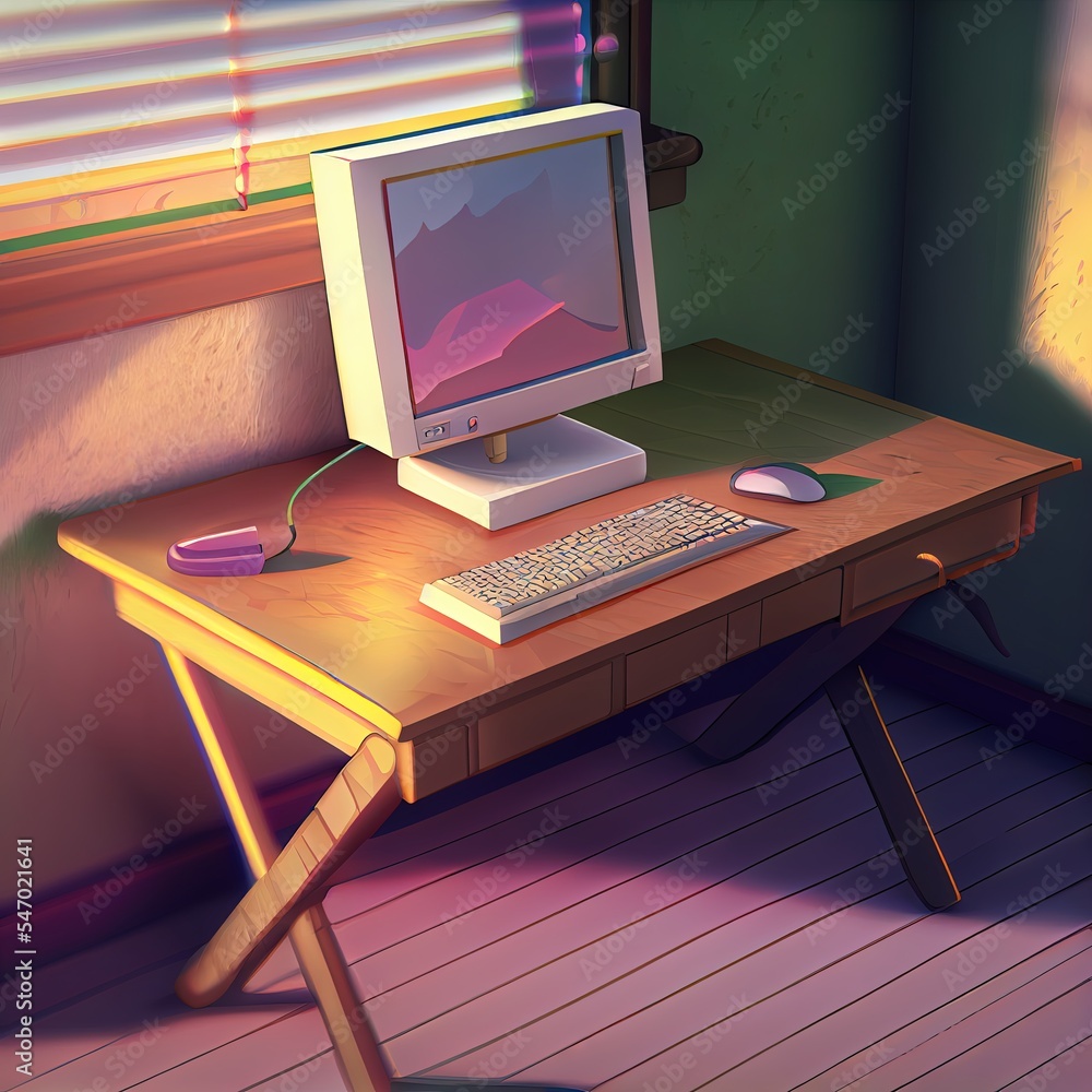 Poster computer on table. 3d rendering