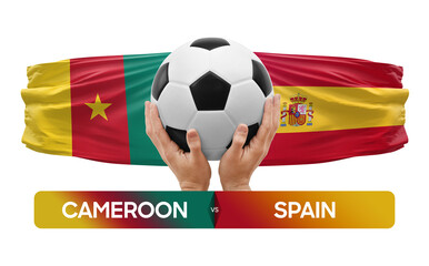 Fototapeta premium Cameroon vs Spain national teams soccer football match competition concept.