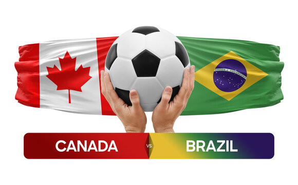 Canada vs Brazil national teams soccer football match competition concept.
