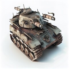 apocalyptic battle tank in white background drone view, 3d illustration