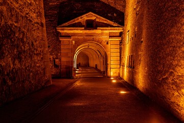 Way to the fortress ehrenbreitstein at night in Koblenz, Germany