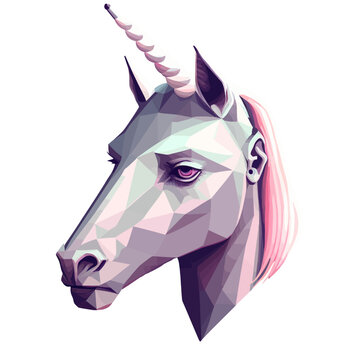 Vector design of a 3d unicorn's head on white background