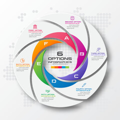 Circle chart infographic template with 6 options,Vector illustration.