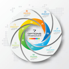 Circle chart infographic template with 7 options,Vector illustration.