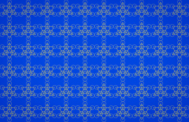 Pattern composed of Metatron symbol - yellow ornament on a  blue  background