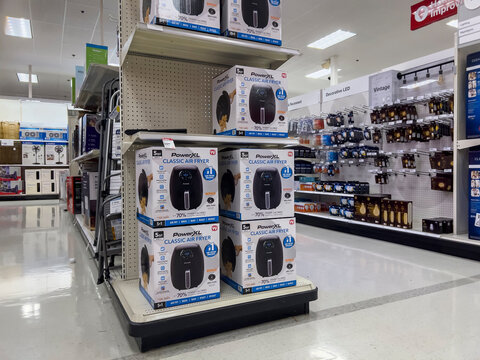 Seattle, WA USA - circa September 2022: Wide view of an air fryer endcap inside a Target store.