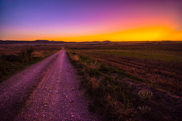 Fototapeta na wymiar Colorful sunset in the field