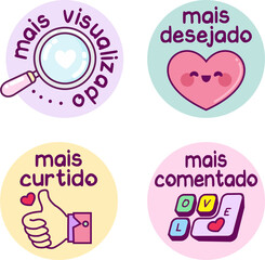 Selos, Set selo vendas internet, vendas redes sociais, set selos, selos redes sociais, set selo para vendas, mais desejado, mais visualizado, mais curtido, mais comentado, comércio eletrônico