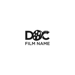 DOC initial with film in letter O logo design 