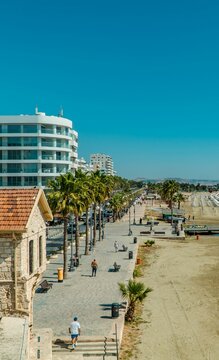 Vertical view of Finikoudes beach from Larnaca Castle