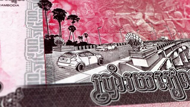 Cambodia Cambodian Riel 500 Banknotes, Five Hundred Cambodian Riel, Close-up and macro view of the Cambodian Riel, Tracking and Dolly Shots 500 Cambodian Riel banknote Observe and Reserve Side