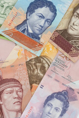 Background Venezuelan bolivars banknotes.