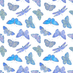 abstract watercolor background of butterflies isolate on white background, seamless pattern for design, print, wallpapers, invitations and wrapping paper