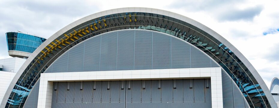 Facade Of The Smithsonian Air And Space Museum In Udvar-Hazy, Chantilly, Virginia