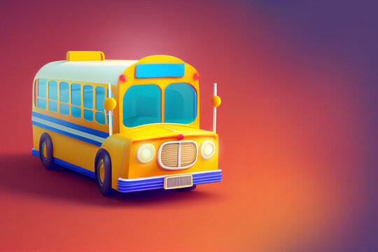 yellow and green School bus toy or 3d icon, back to school concept with copy space, mixed digital 3d icon illustration and matte painting