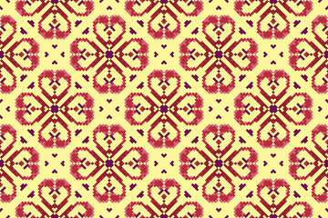 Pixel Ethnic seamless pattern decoration design. Ikat Aztec fabric carpet boho mandalas textile decor wallpaper. Tribal native motif ornaments traditional embroidery vector background 