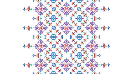 Pixel Ethnic seamless pattern decoration design. Ikat Aztec fabric carpet boho mandalas textile decor wallpaper. Tribal native motif ornaments traditional embroidery vector background 