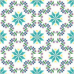 Pixel Ethnic seamless pattern decoration design. Ikat Aztec fabric carpet boho mandalas textile decor wallpaper. Tribal native motif ornaments traditional embroidery vector background 