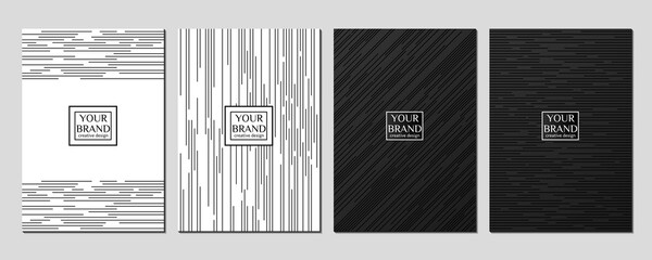 Modern black and white cover design set. Luxury creative dynamic diagonal line pattern. Formal premium vector background for business brochure, poster, notebook, menu template