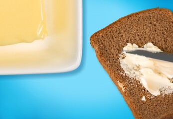 Healthy tasty fresh morning toast with bread and butter.