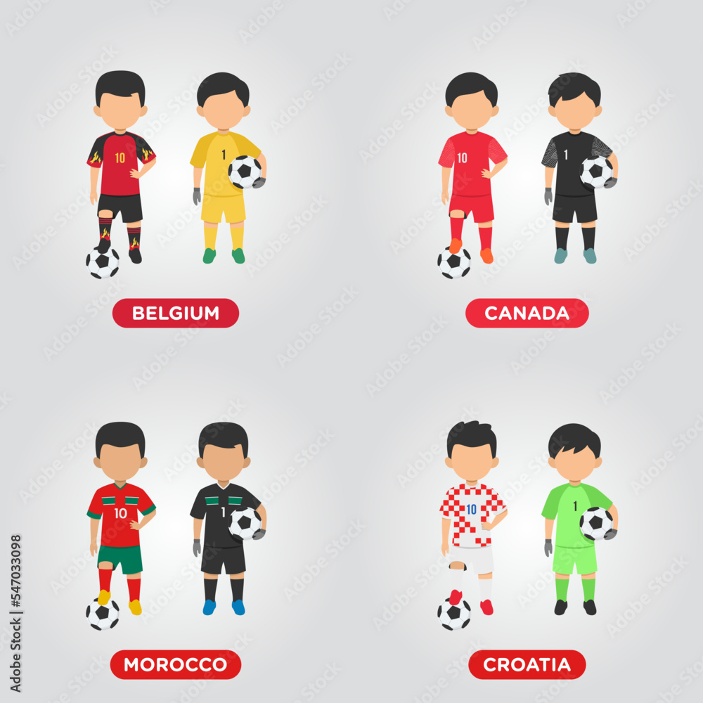 Wall mural vector design illustration of collection football player of belgium, canada, morocco, croatia