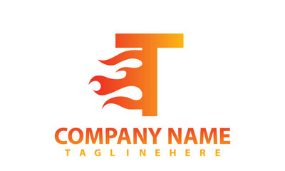 T Letter Flame Logo Design. Fire Logo Lettering Concept Vector.Abstract letter  logo design template