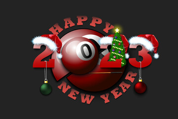 Fototapeta premium Happy New Year 2023 and billiard ball