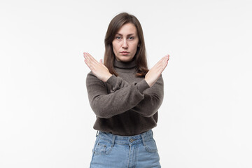 Young woman wearing casual clothes Rejection expression crossing arms doing negative sign,angry...